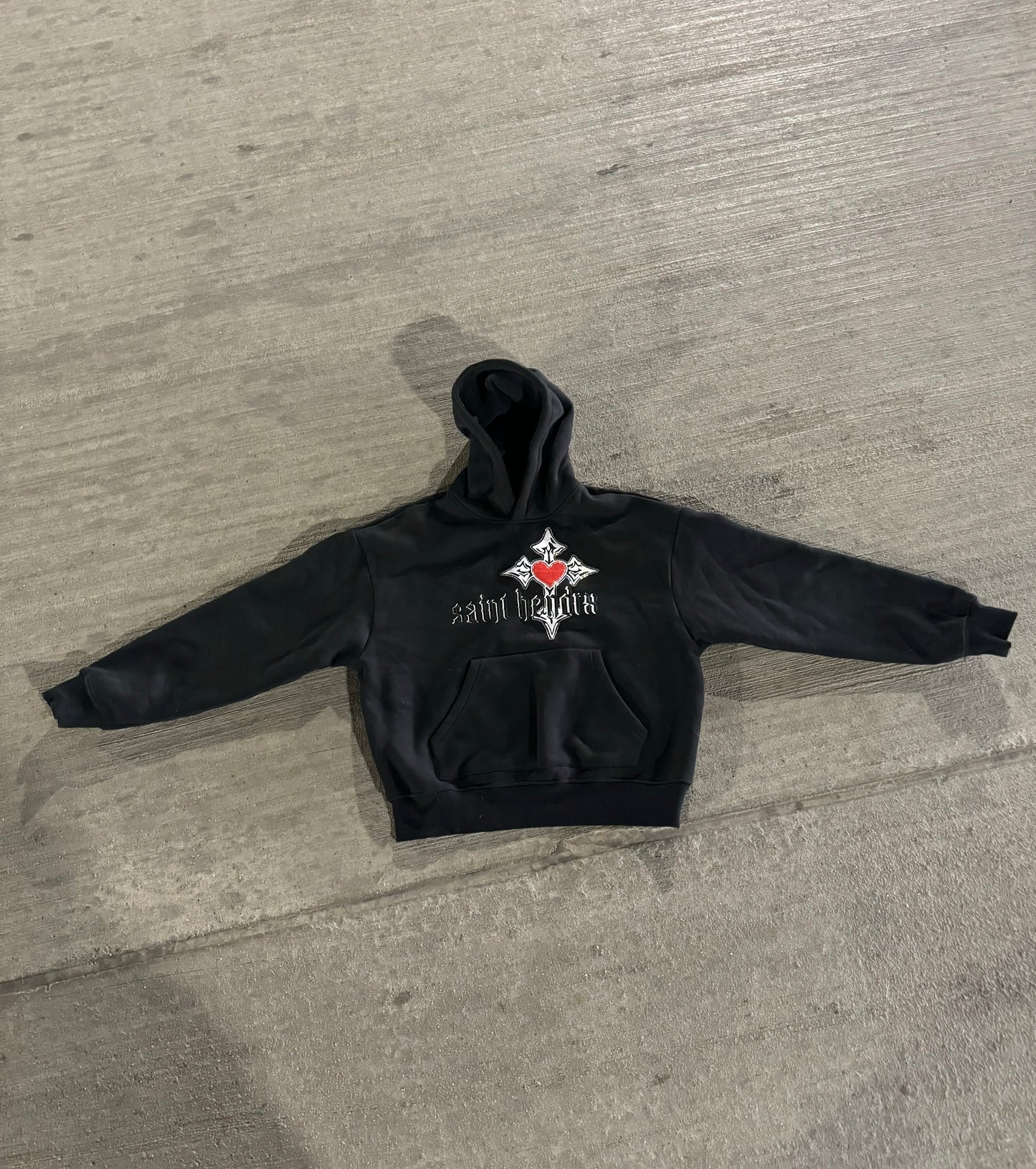 Saint Hendrx Black Logo Fitted Hoodie